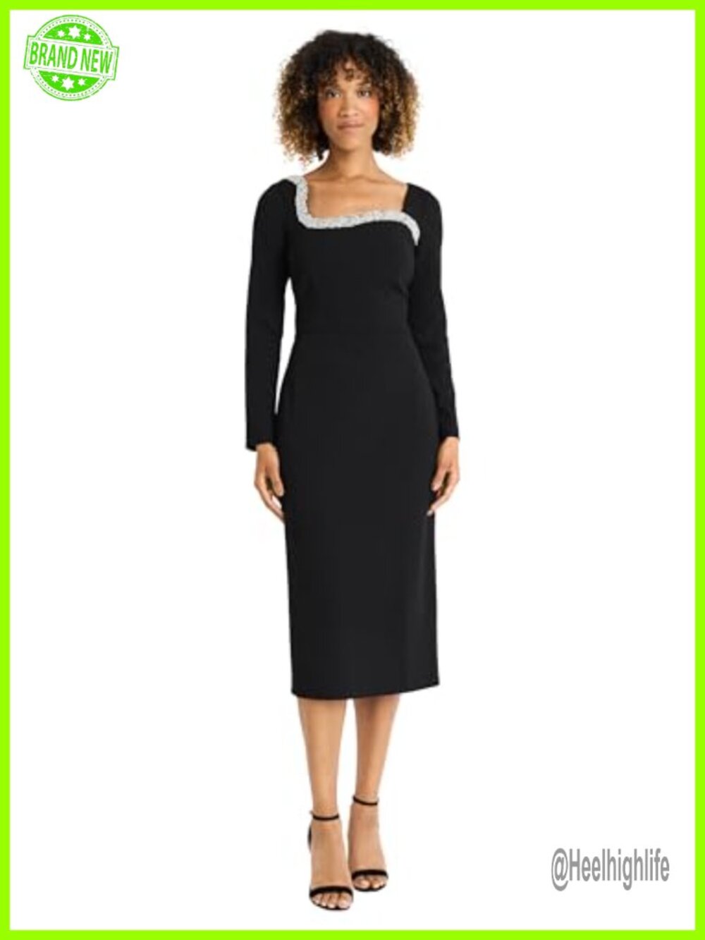 One-Shoulder Midi Dress Long Sleeve Sheath Cocktail Wedding Guest
